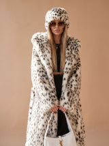Rosie | Long Faux Fur Leopard Print Belted Overcoat — view 4