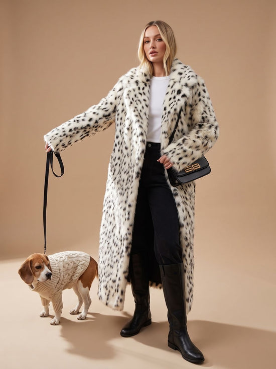 Marisol | Long Leopard Print Faux Fur Coat — view 1