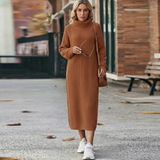 Women's Oversized Roll-Neck Ribbed Knit Midi Dress | Winter — view 2