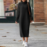 Women's Oversized Roll-Neck Ribbed Knit Midi Dress | Winter — view 4