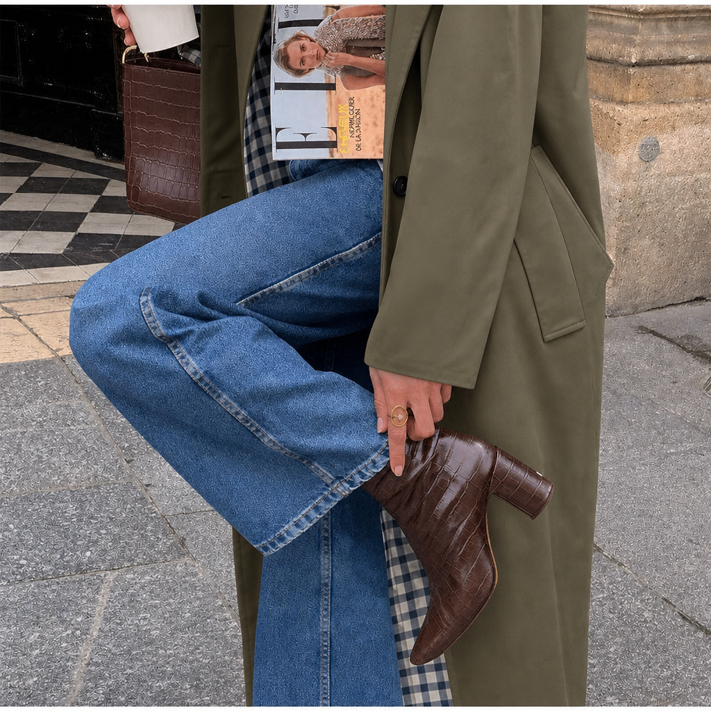 Marcelline | Women's Long Trench Coat with Plaid Lining — view 3