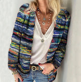 Lysandra | Women's Striped Open-Front Knitted Cardigan — view 2