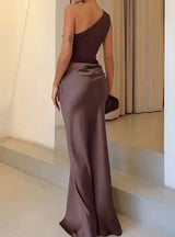 Aurelia | Women's One-Shoulder Asymmetric Draped Satin Party Maxi Dress — view 10
