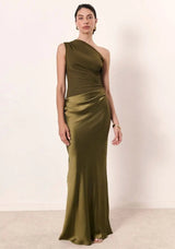 Aurelia | Women's One-Shoulder Asymmetric Draped Satin Party Maxi Dress — view 11