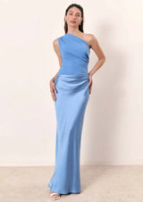 Aurelia | Women's One-Shoulder Asymmetric Draped Satin Party Maxi Dress — view 12