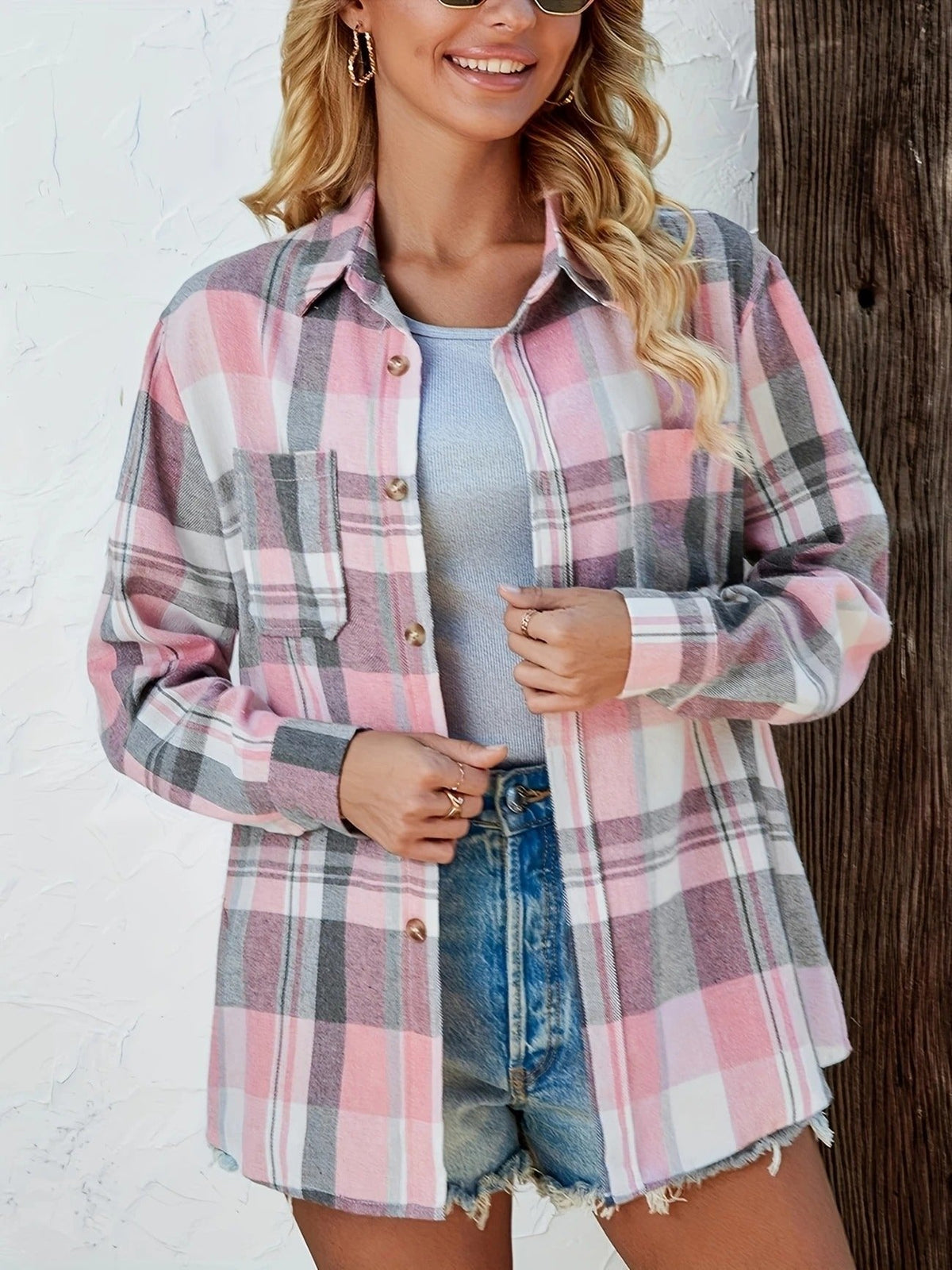 Violette | Women's Oversized Plaid Flannel Shirt — view 3