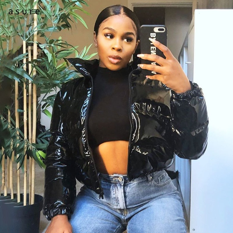 Zélie | Women's Cropped Metallic Puffer Jacket — view 2