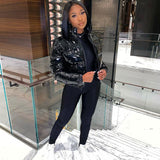 Zélie | Women's Cropped Metallic Puffer Jacket — view 3