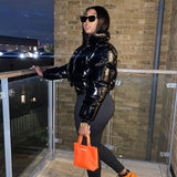 Zélie | Women's Cropped Metallic Puffer Jacket — view 4