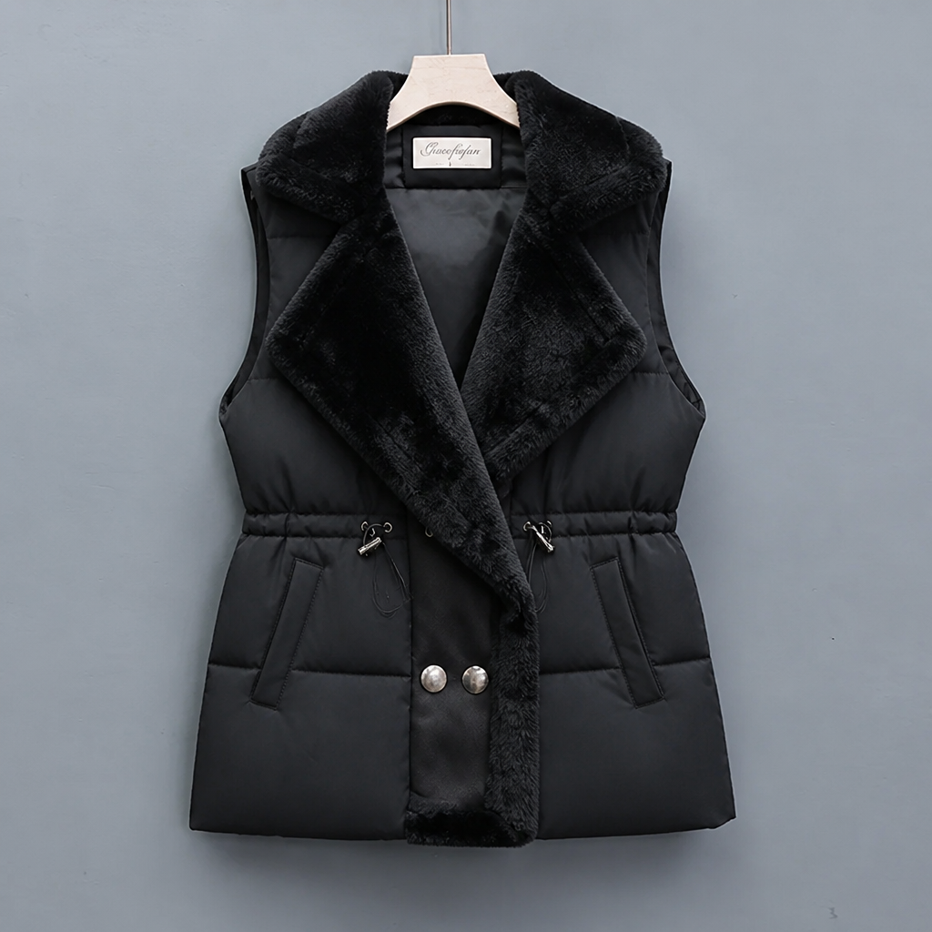 Women's Padded Gilet with Plush Collar & Cinched Waist — view 2