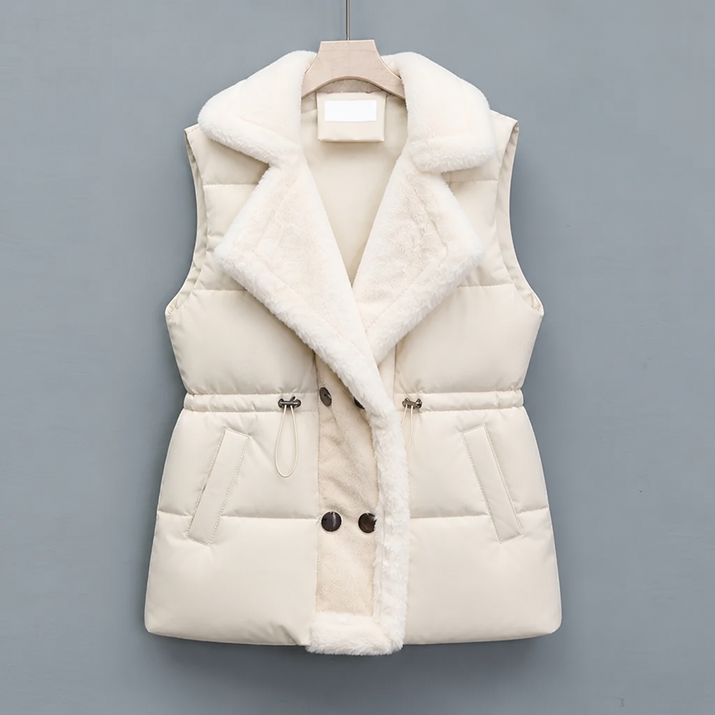 Women's Padded Gilet with Plush Collar & Cinched Waist — view 3
