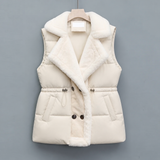 Women's Padded Gilet with Plush Collar & Cinched Waist — view 3