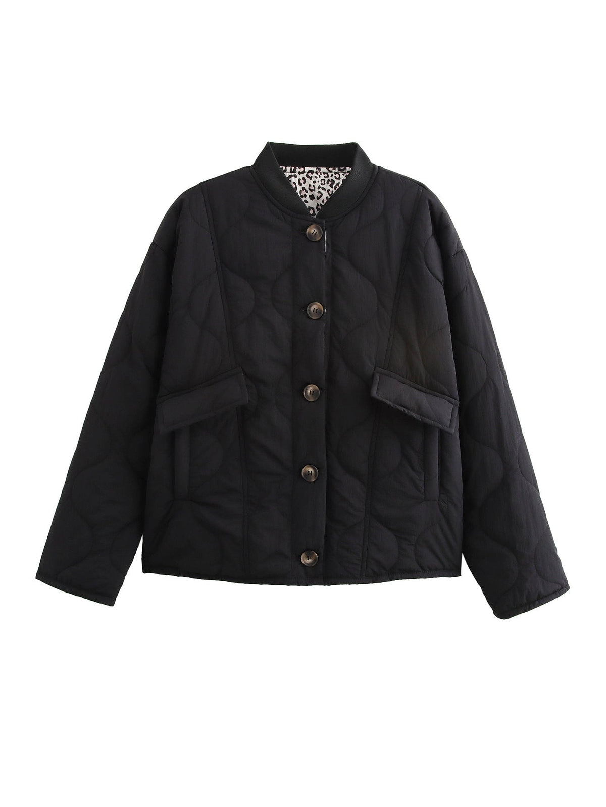 Sable | Women's Oversized Quilted Jacket with Leopard Lining — view 2