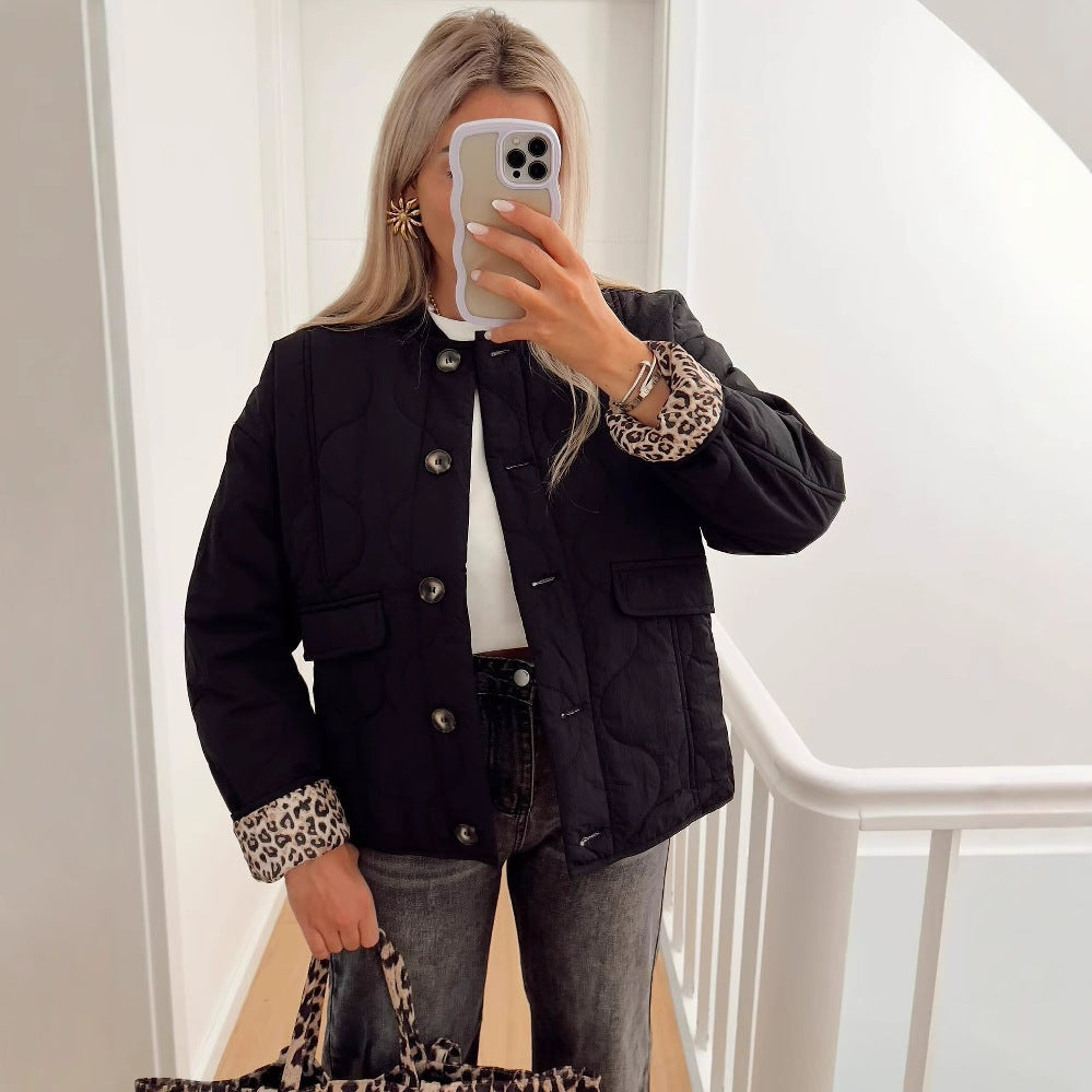 Sable | Women's Oversized Quilted Jacket with Leopard Lining — view 3