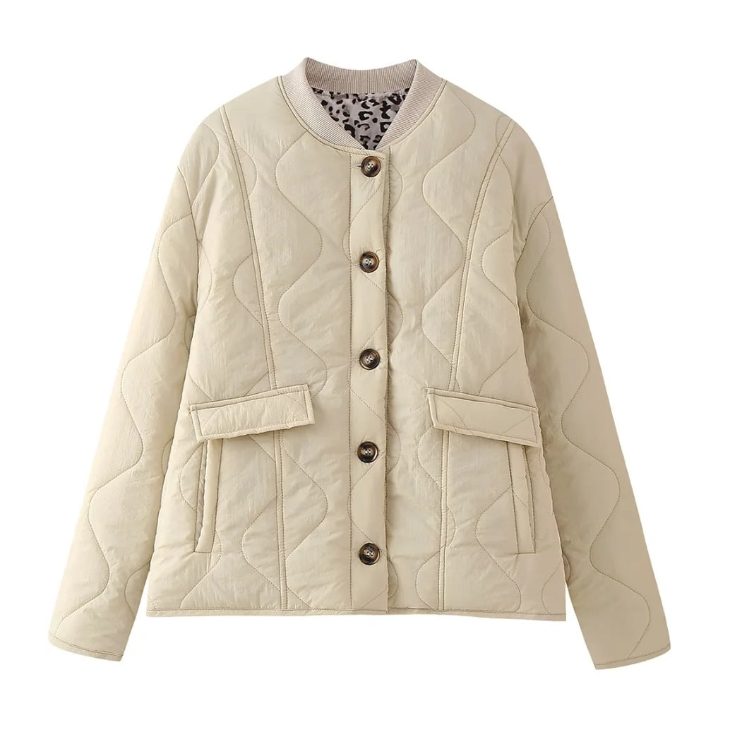Sable | Women's Oversized Quilted Jacket with Leopard Lining — view 1