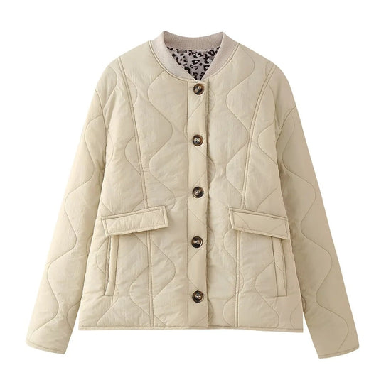 Sable | Women's Oversized Quilted Jacket with Leopard Lining — view 1