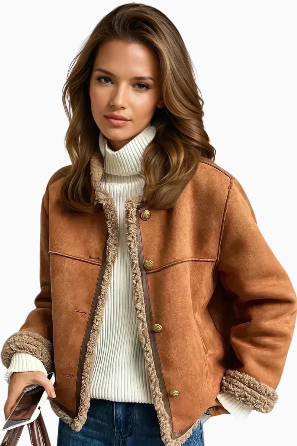 Elspeth | Women's Cropped Faux Shearling Button-Front Jacket — view 2