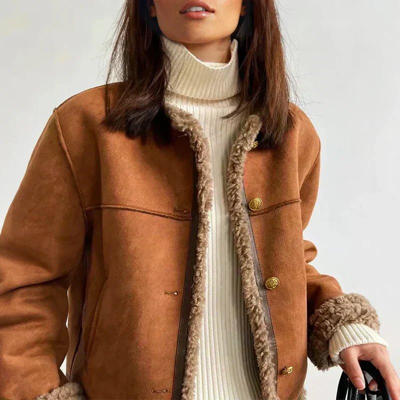 Elspeth | Women's Cropped Faux Shearling Button-Front Jacket — view 3