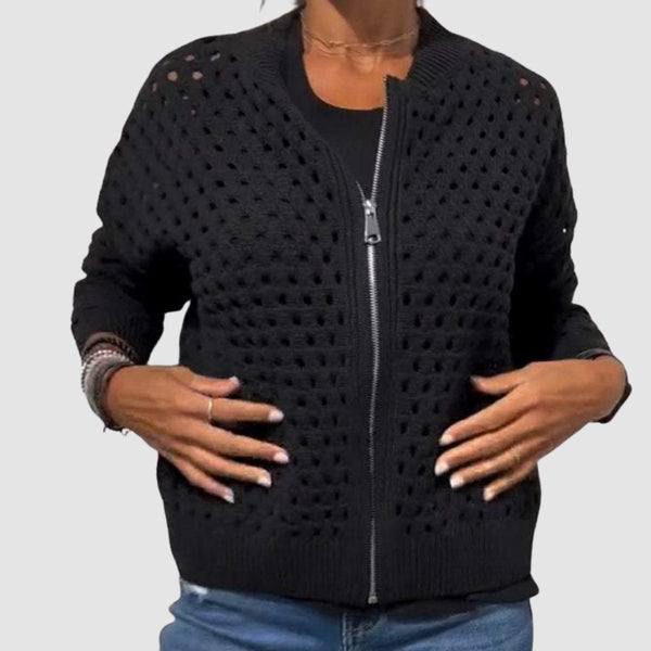 Évarine | Women's Hollow-Knit Zip-Up Cardigan — view 1