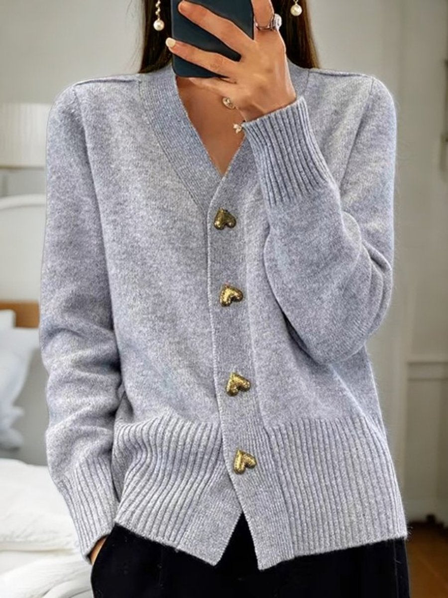Évabelle | Women's Heart-Button Knit Cardigan — view 2