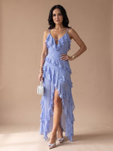 Cosima | Ruffle Wrap Maxi Christmas Party Dress with High-Low Hem — view 2