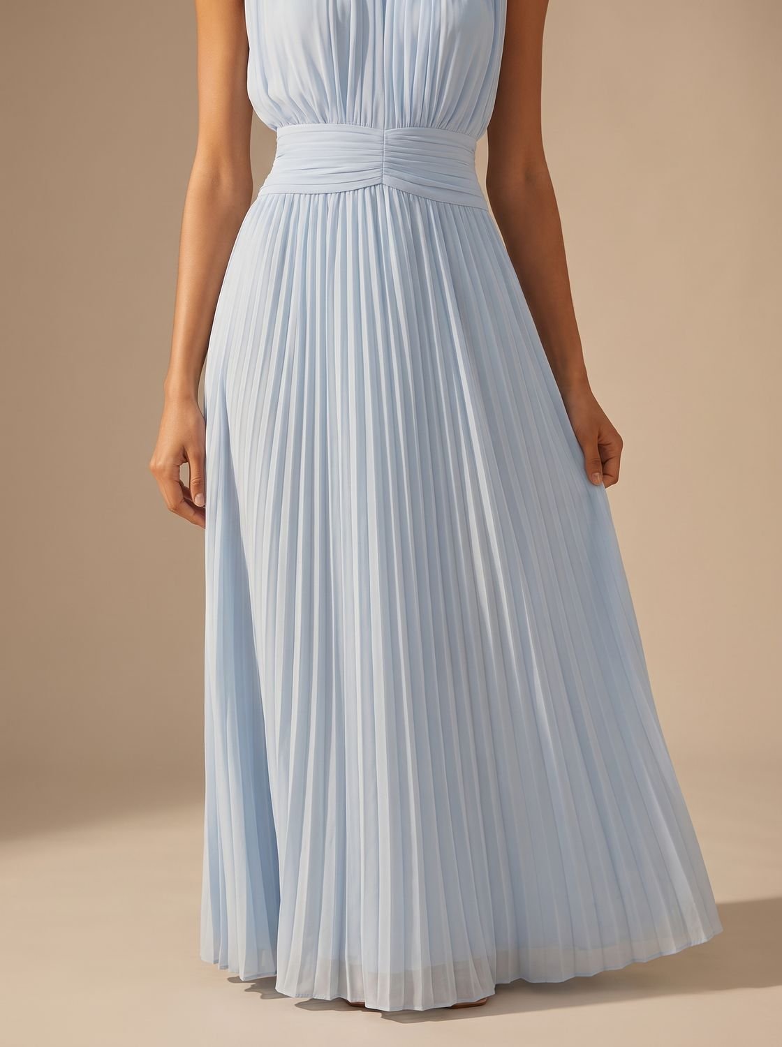 Philomena | Pleated Maxi Christmas Party Dress with Ruched Waist — view 2