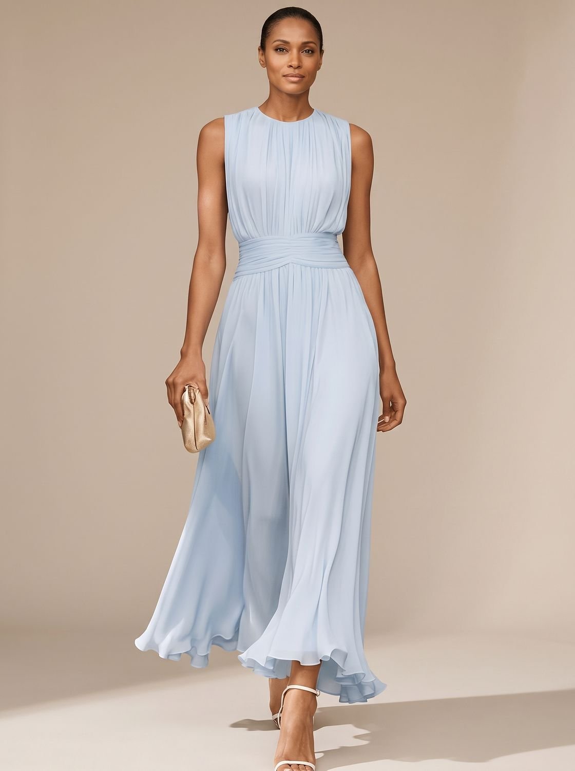 Philomena | Pleated Maxi Christmas Party Dress with Ruched Waist — view 1