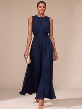 Philomena | Pleated Maxi Christmas Party Dress with Ruched Waist — view 3