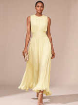 Philomena | Pleated Maxi Christmas Party Dress with Ruched Waist — view 4