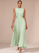Philomena | Pleated Maxi Christmas Party Dress with Ruched Waist — view 5