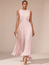 Philomena | Pleated Maxi Christmas Party Dress with Ruched Waist — view 6