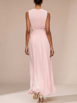 Philomena | Pleated Maxi Christmas Party Dress with Ruched Waist — view 7