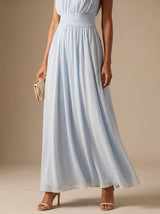 Philomena | Pleated Maxi Christmas Party Dress with Ruched Waist — view 8