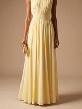 Philomena | Pleated Maxi Christmas Party Dress with Ruched Waist — view 9