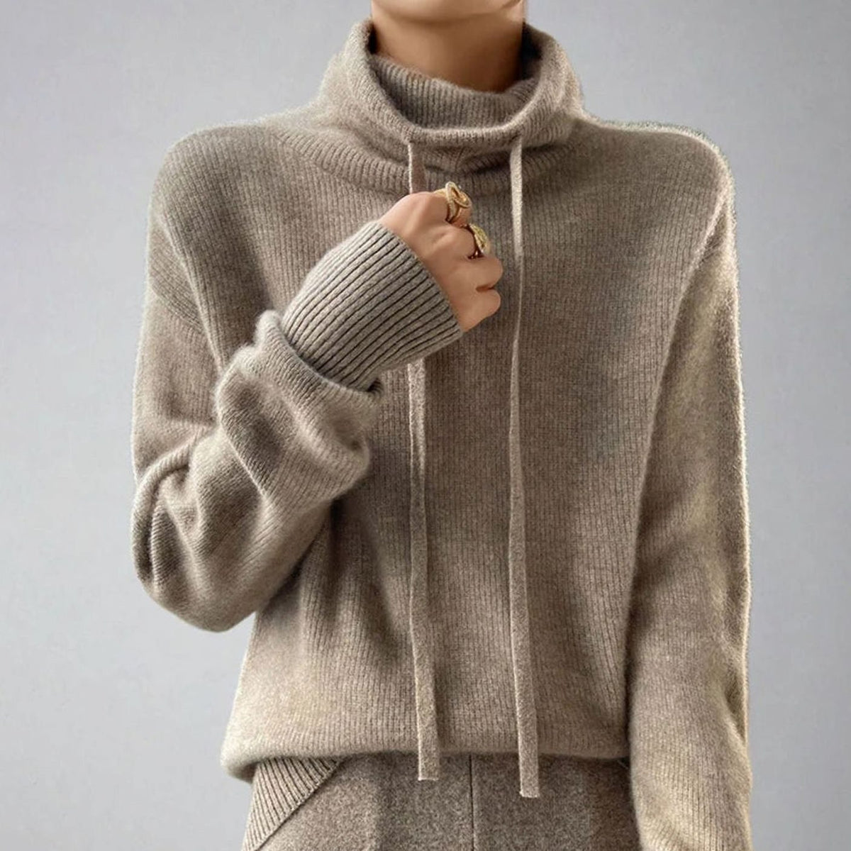 Florence | Women's Slouchy Drawstring Turtleneck Knit Jumper | Winter — view 2