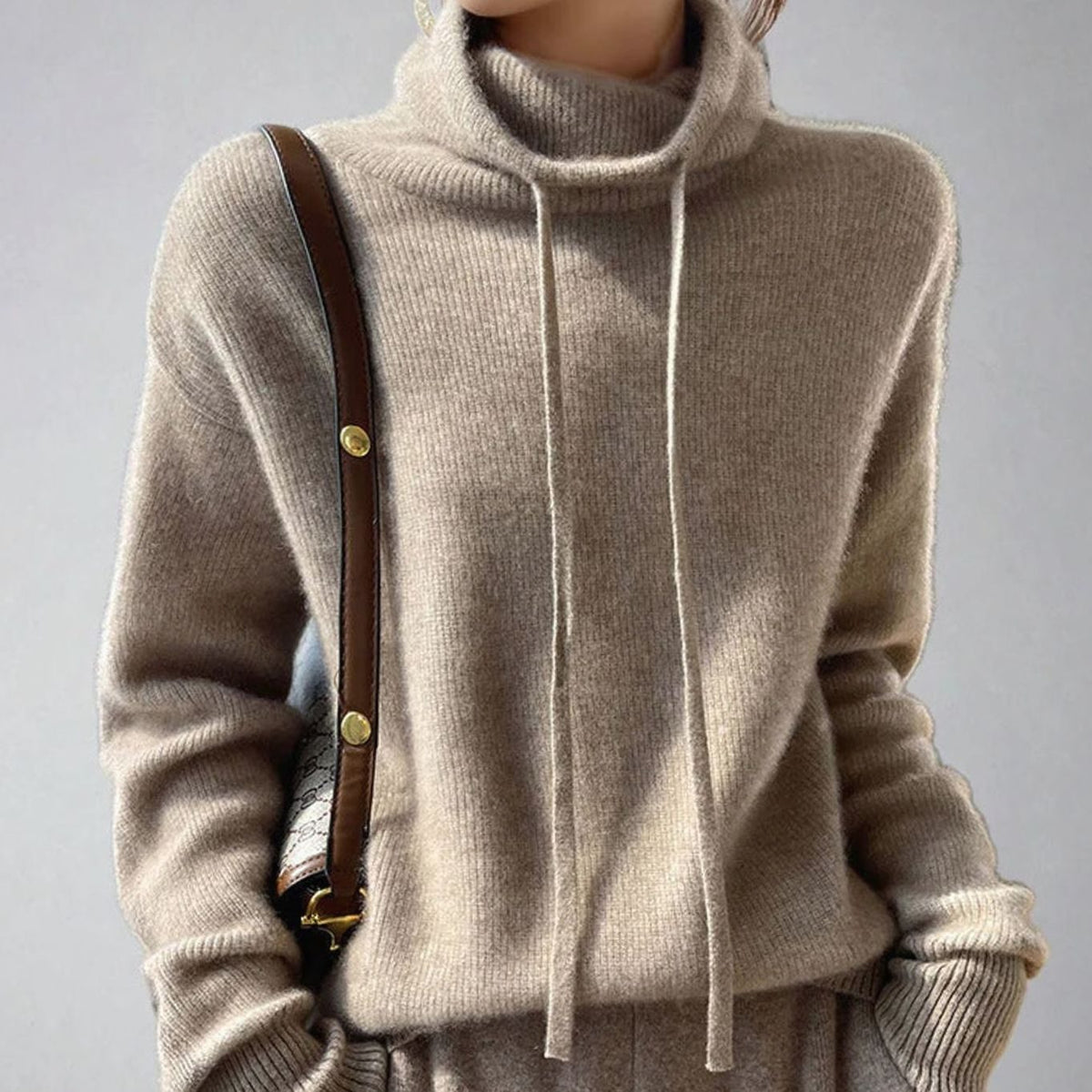 Florence | Women's Slouchy Drawstring Turtleneck Knit Jumper | Winter — view 3
