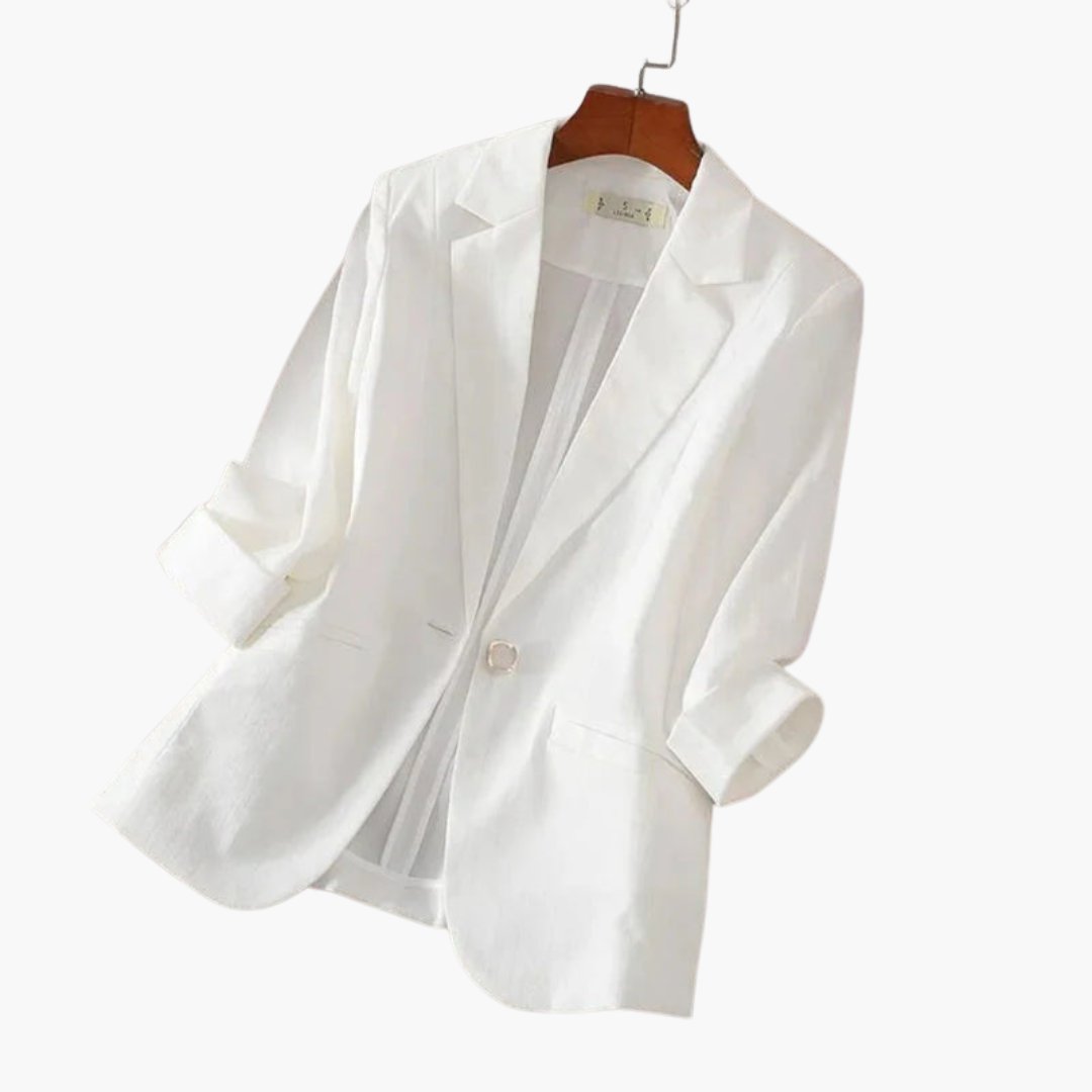 Calista | Women's Lightweight Linen-Blend 3/4-Sleeve Blazer — view 2