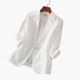 Calista | Women's Lightweight Linen-Blend 3/4-Sleeve Blazer — view 2