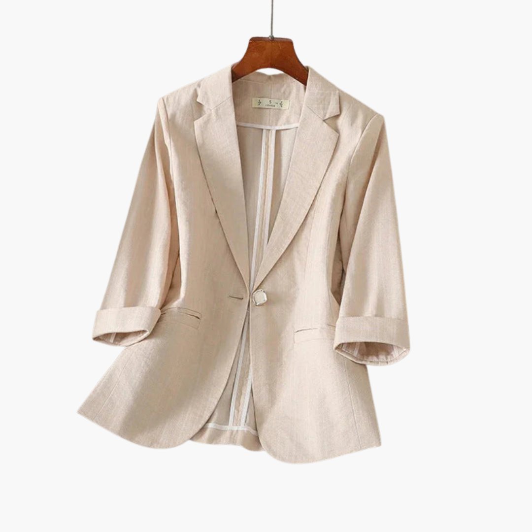 Calista | Women's Lightweight Linen-Blend 3/4-Sleeve Blazer — view 3
