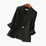 Calista | Women's Lightweight Linen-Blend 3/4-Sleeve Blazer — view 4