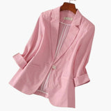 Calista | Women's Lightweight Linen-Blend 3/4-Sleeve Blazer — view 5