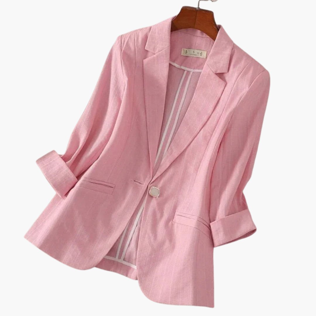 Calista | Women's Lightweight Linen-Blend 3/4-Sleeve Blazer — view 5