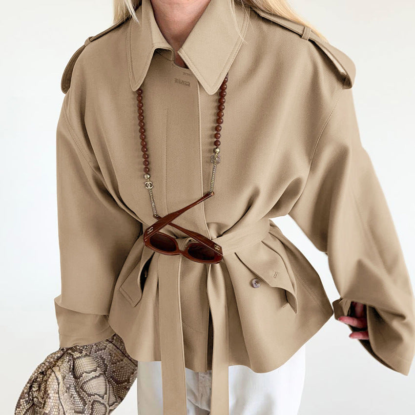 Tamsin | Women's Belted Peplum Trench Coat — view 3