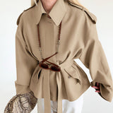Tamsin | Women's Belted Peplum Trench Coat — view 3