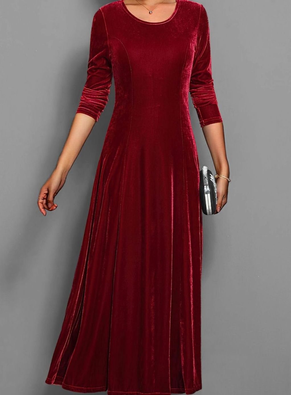 Seraphine | Women's Velvet Long Sleeve A-Line Maxi Dress — view 2