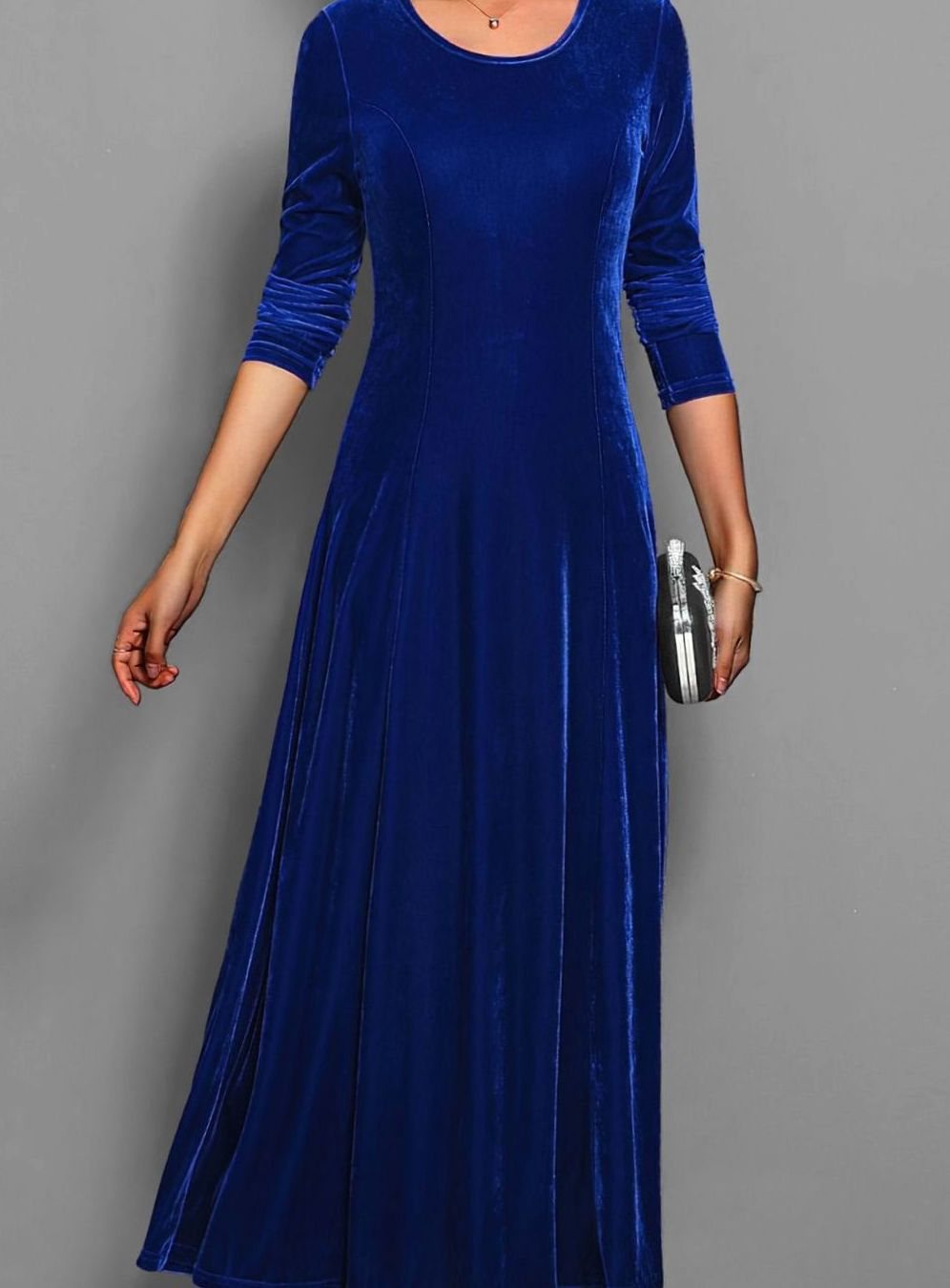 Seraphine | Women's Velvet Long Sleeve A-Line Maxi Dress — view 3