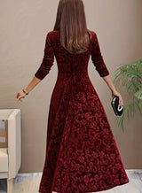 Mia | Women's Embossed Velvet Square-Neck A-Line Party Dress — view 10