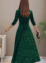 Mia | Women's Embossed Velvet Square-Neck A-Line Party Dress — view 11