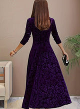 Mia | Women's Embossed Velvet Square-Neck A-Line Party Dress — view 7