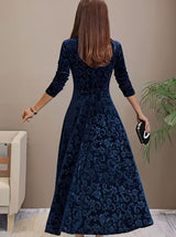 Mia | Women's Embossed Velvet Square-Neck A-Line Party Dress — view 8